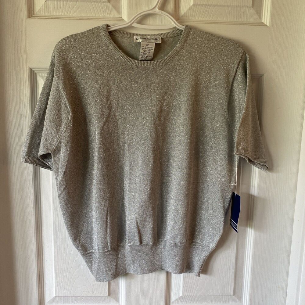 Robert Scott LTD Women’s XL Short Sleeve Platinum Metallic Knit Top NWT